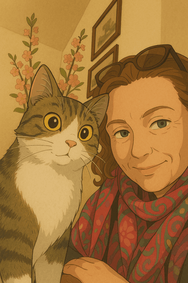 Example cat with woman in japanese animation filter
