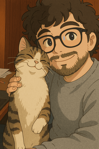 Example cat with man in japanese animation filter